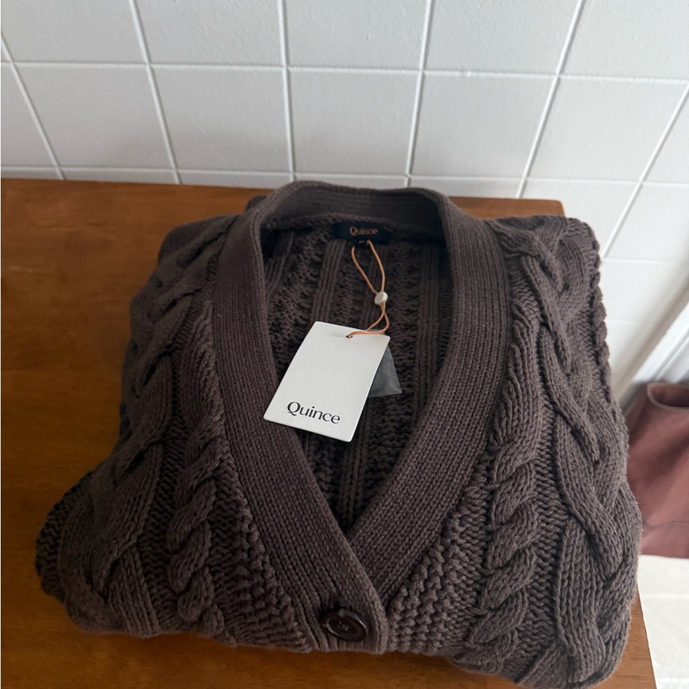 New! Quince Oversized Cool Brown Cable Knit Sweater